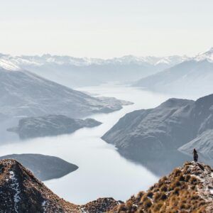 Scenic view of mountains and a lake