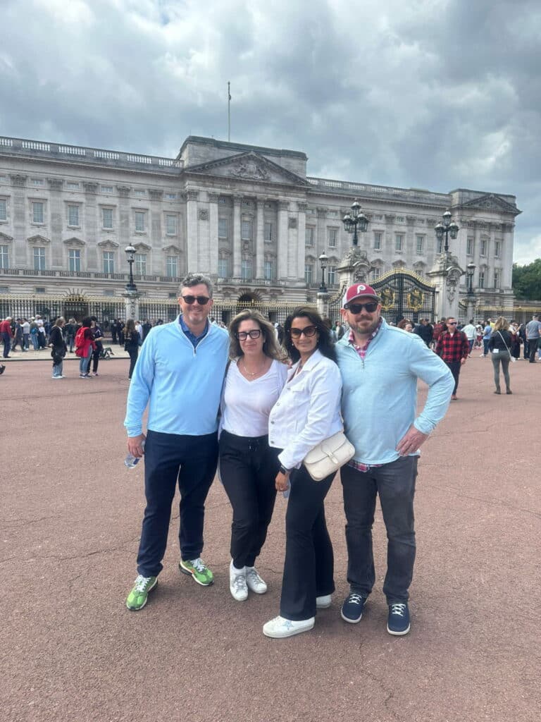 Group of tourists in front of Buckingham Palace, a must-see among places to visit in London, England.