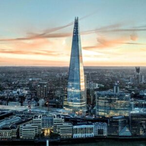 View of The Shard skyscraper in London during sunset