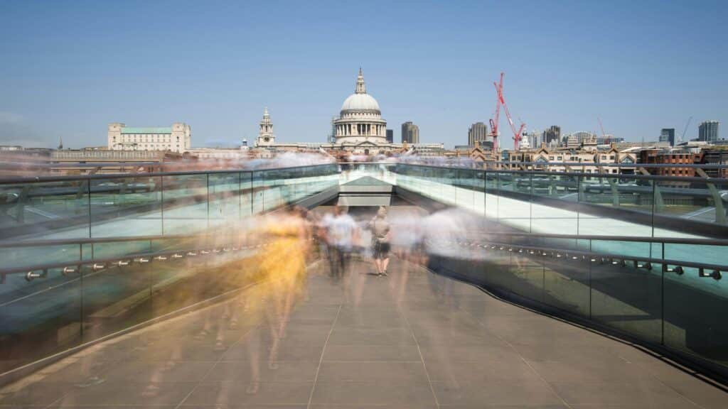 Rock Tours across Millennium Bridge with St Paul's Cathedral view