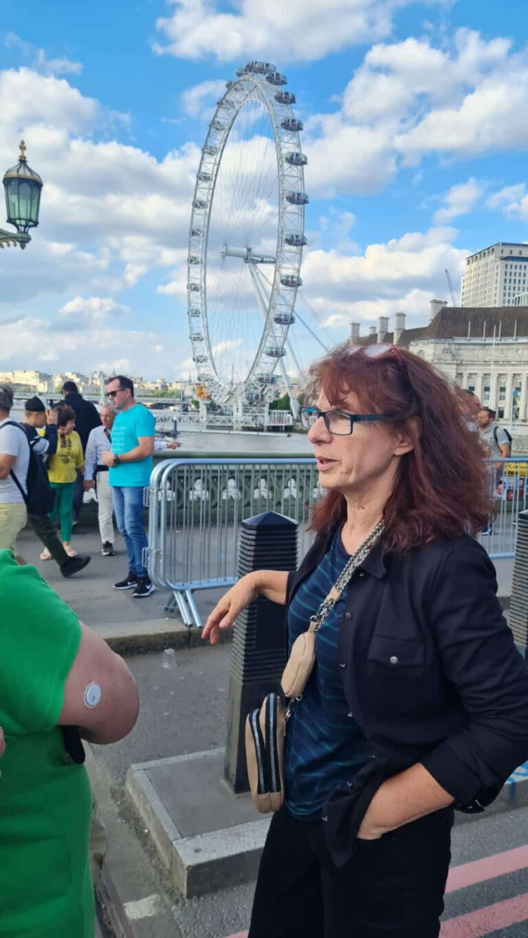 Visitors enjoying a London tour with the iconic London Eye in the background, highlighting London Tour Tickets.