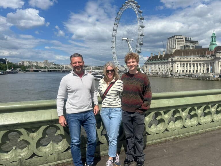 Group enjoying the Best Of London sightseeing experience with the London Eye and River Thames in the background