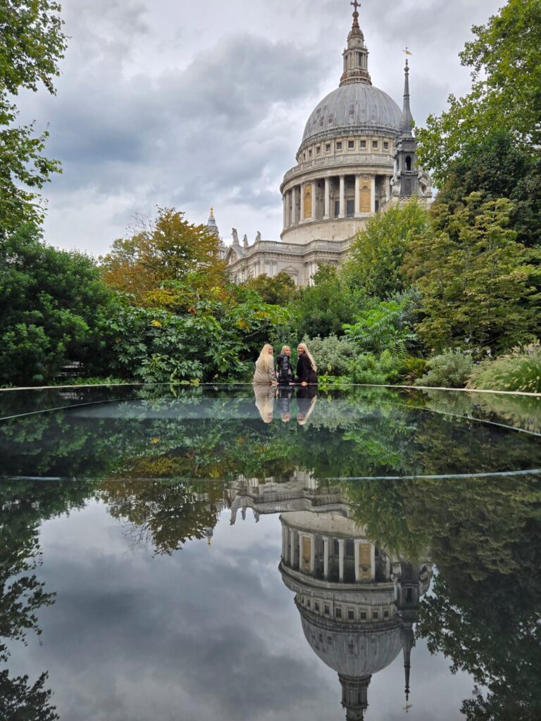 Tourists taking top-rated black cab tours in London, capturing scenic views and landmarks