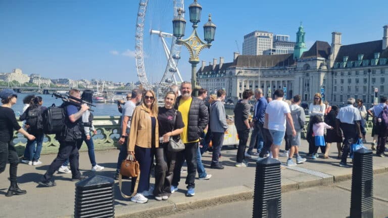 Bright Christmas lights on London's Oxford Street during night sightseeing tour